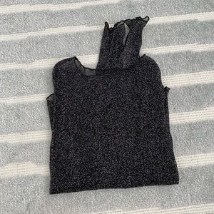 Superdown Black and Silver Glitter Mesh Long Sleeve Top